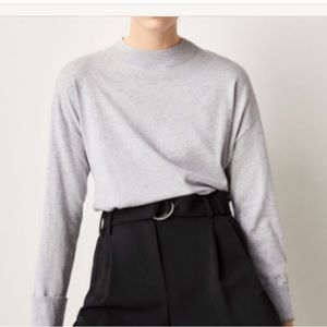 Massimo Dutti High-Low Gray Silk Cotton Pullover Sweater Medium